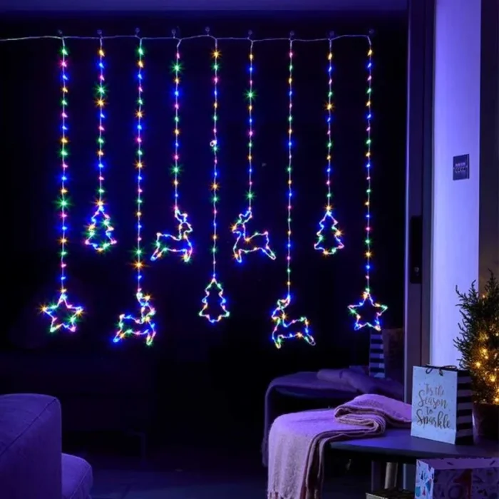 1.2 x 1.1m Christmas Window Curtain Light with 327 Multi-Coloured LEDs