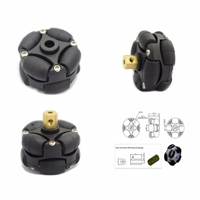 1.5inch Double Plastic Omni Wheel with 3mm Hub Couplings