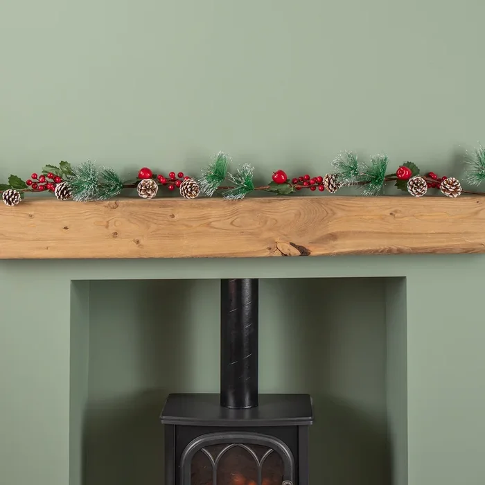 1.5m Christmas Berry Garland with Pinecones and Silver Glitter Tips