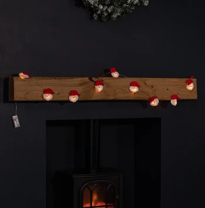 1.7m Set of 10 Battery Operated Santa’s Head Christmas Lights with 10 Warm White LEDs