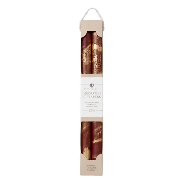 12″ 2PK TAPERS BORDEAUX W/ GLD