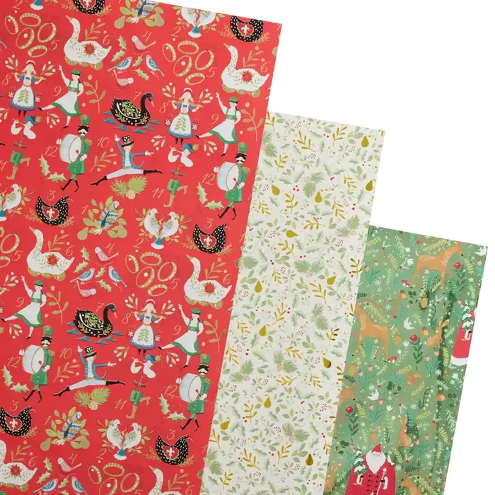 12 Days Of Christmas Holiday Wrapping Paper Rolls 3 Pack