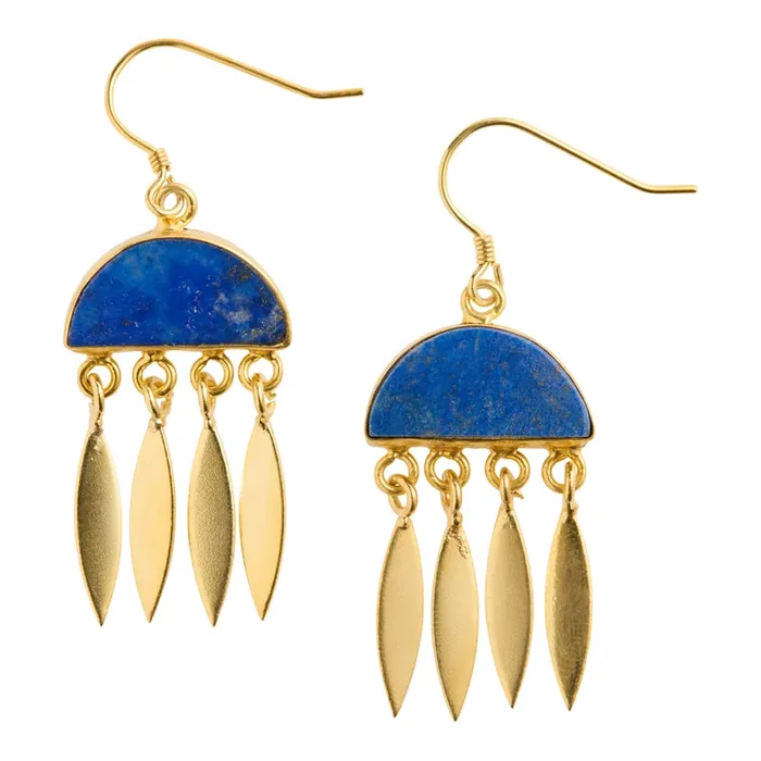 14k Gold Plated Semiprecious Lapis Lazuli Drop Earrings