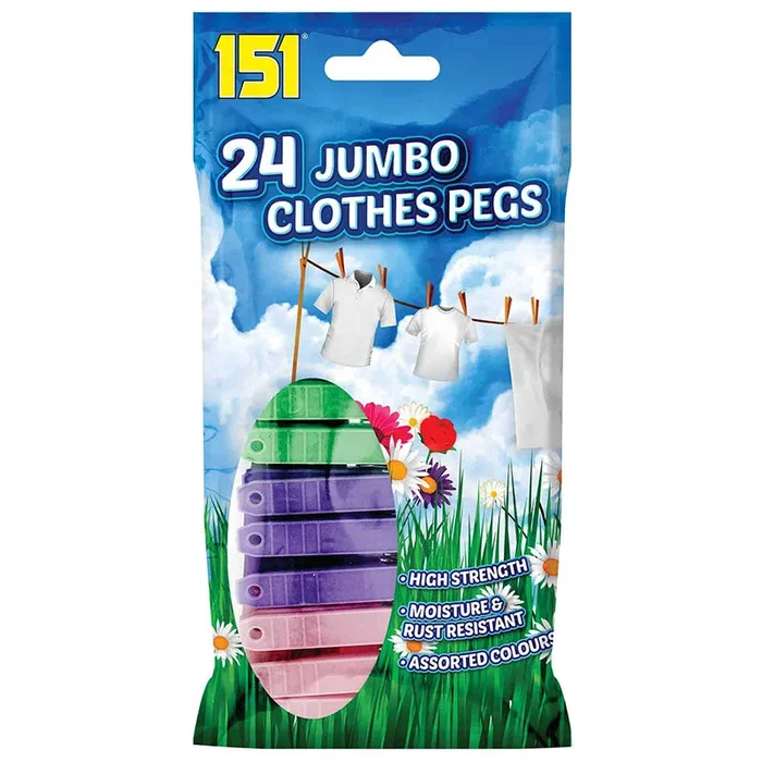 151 Plastic Jumbo Clothes Pegs 24 Pack