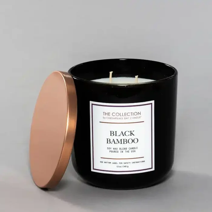 2-Wick Black Glass Black Bamboo Lidded Jar Candle 12oz – The Collection By Chesapeake Bay Candle