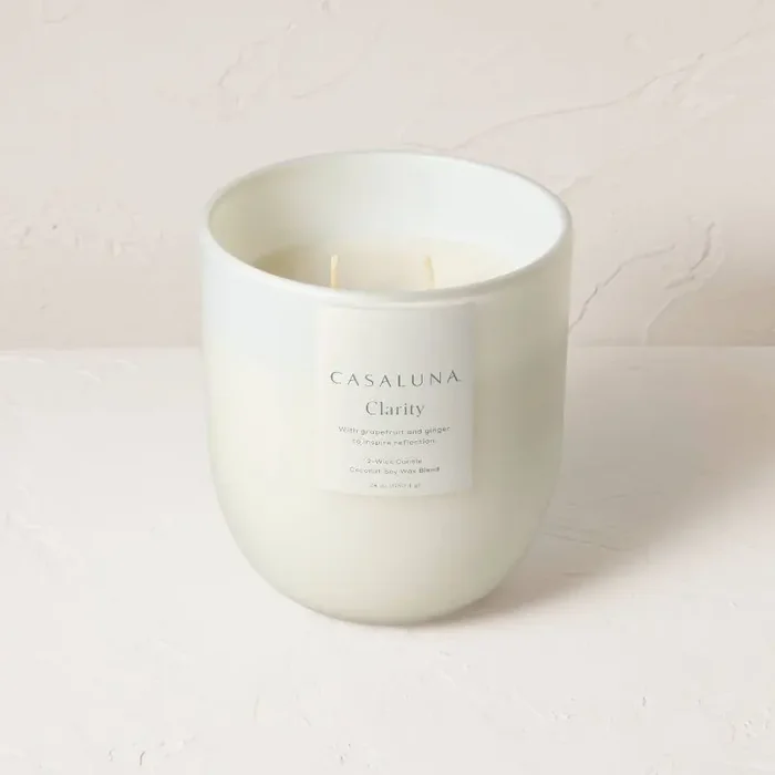 2-Wick Clarity Core Frosted Glass Wellness Jar Candle White 24oz – Casaluna™ Soy Wax Blend, Ginger Aroma, 65hr Burn