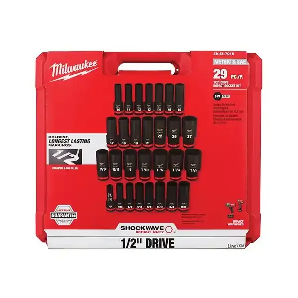 29PC SHOCKWAVE Impact Duty™ 1/2″ Drive SAE & Metric Deep 6 Point Socket Set