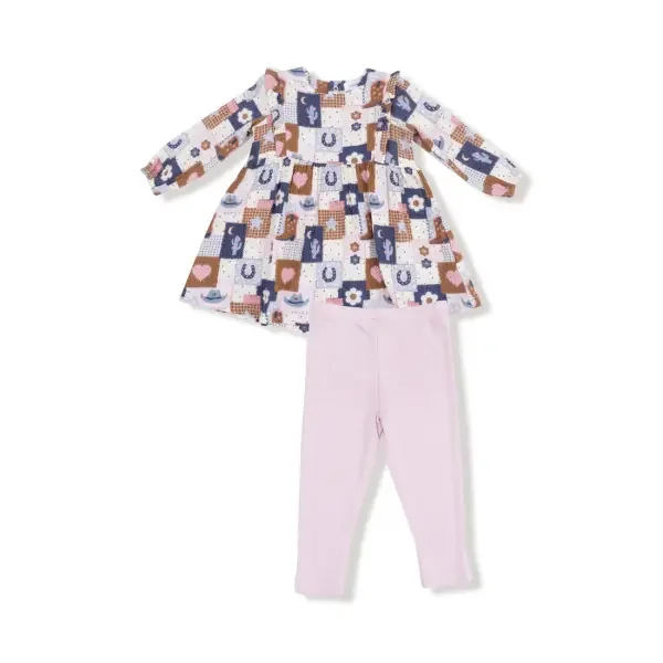 2PC DRESS & LEGGINGS PATCHWORK COWGIRL