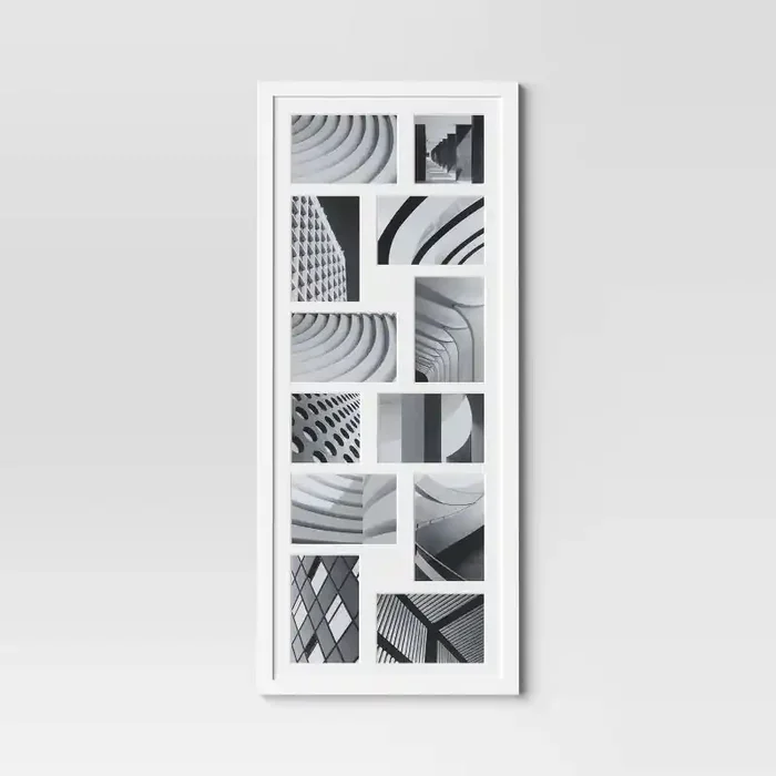 33″x14″ Thin Collage Holds 12 Photo Frame White – Threshold™ Modern Wall Display, MDF Composite