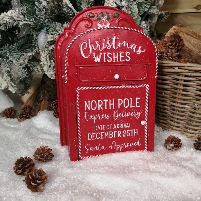 39cm Red with White Detail Christmas Santa Metal Post Box