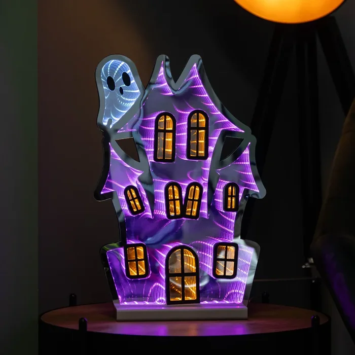 40cm Light up Halloween House Infinity Decoration with Pink and White LEDs