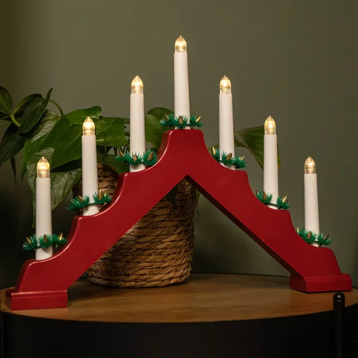 41cm Battery Operated Light up Red Christmas Candle Bridge with 7 Warm White LEDs