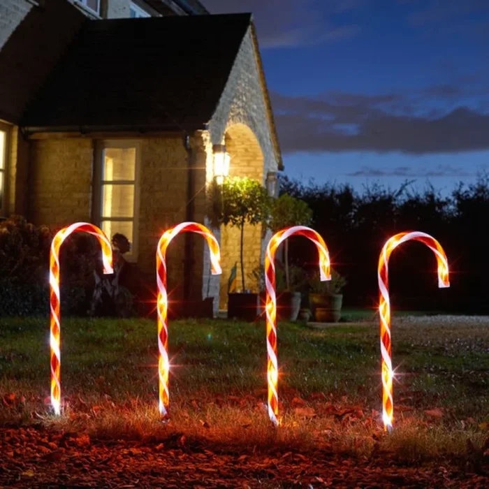 50cm Set of 8 Large Christmas Candy Cane Garden Path Lights with 80 Warm White LEDs