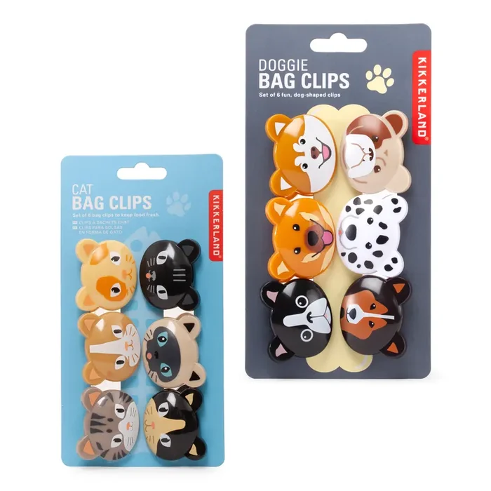 6 Pack Kikkerland Cat and Doggie Bag Clips Set of 2