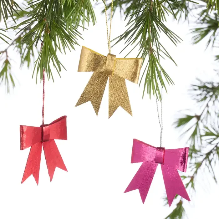 6 Pack Mini Metallic Bow Ornaments Set of 3