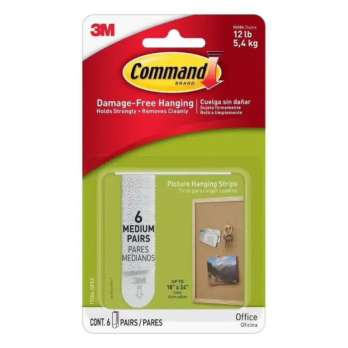 6ct 3M Command Picture Hanging Strips (Medium) – White Heavy Duty Adhesive Strips for Art & Office Mounting