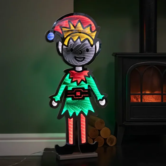 74cm Light up Standing Elf Infinity Christmas Decoration with Multi-Coloured LEDs