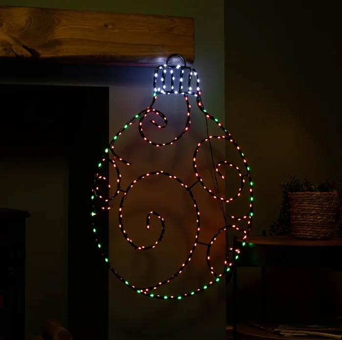 78cm Metal Hanging Christmas Bauble with 245 Static & Twinkling LEDs in Red & Green