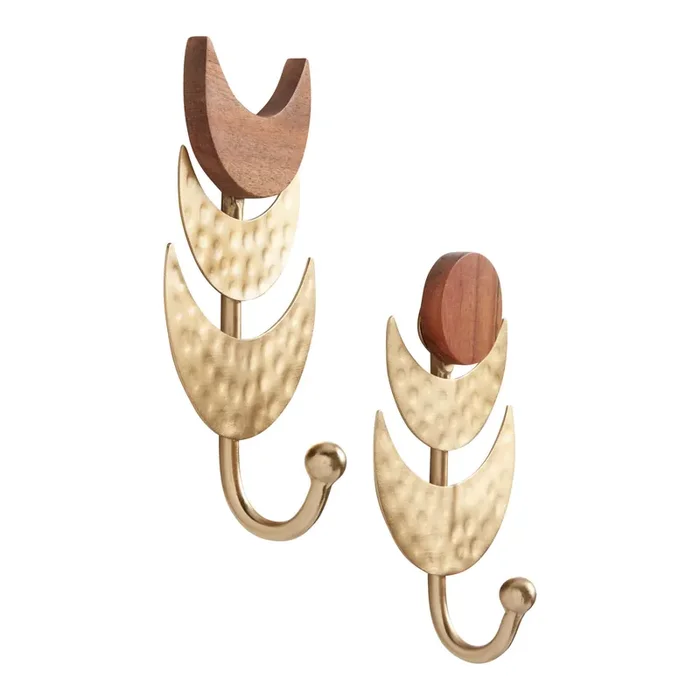 Acacia and Gold Moon Wall Hooks Set of 2
