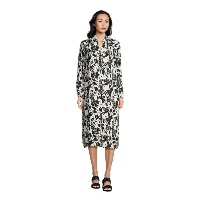 Aegean Black And White Floral Shirt Dress