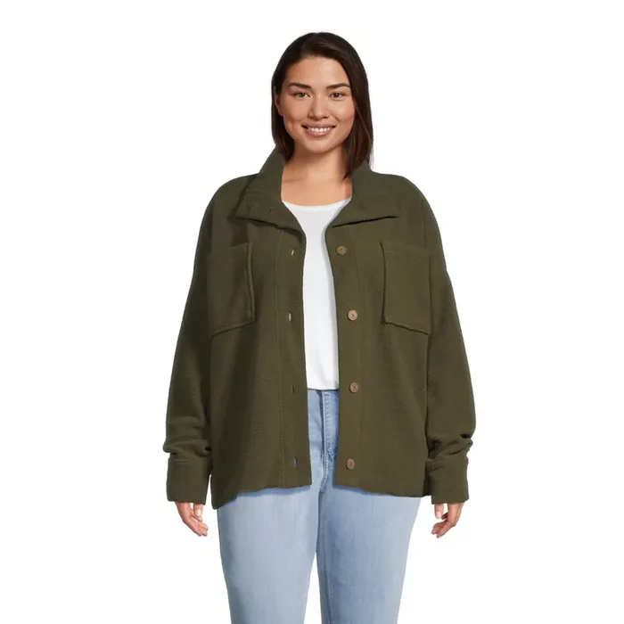 Agave Green Fleece Lounge Shirt Jacket with Pockets