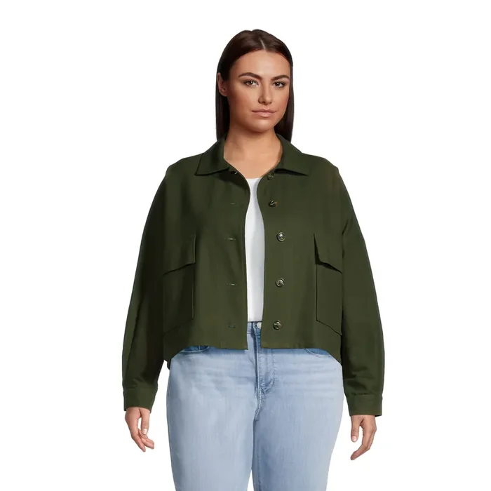 Alicia Olive Textured Shirt Jacket With Pockets