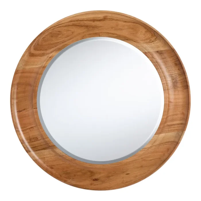 Alka Round Natural Acacia Wood Wall Mirror