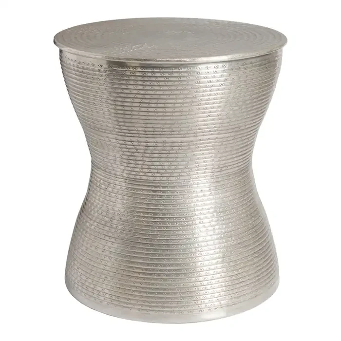 Alto Antique Pewter Hand Hammered Aluminum Drum Side Table