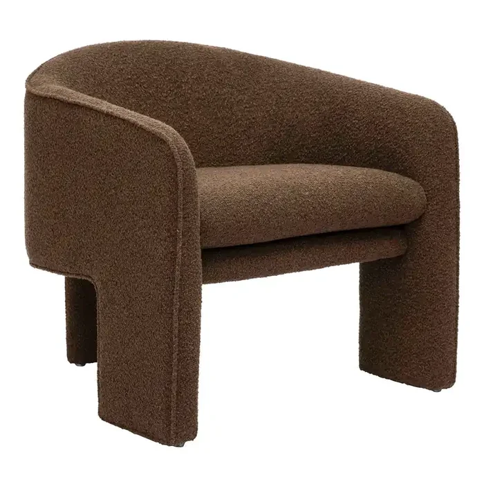 Alturus Chocolate Brown Boucle Curved Tri Leg Upholstered Chair