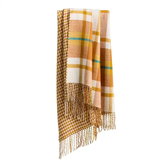 Amber and Burnt Orange Fall Plaid Reversible Throw Blanket
