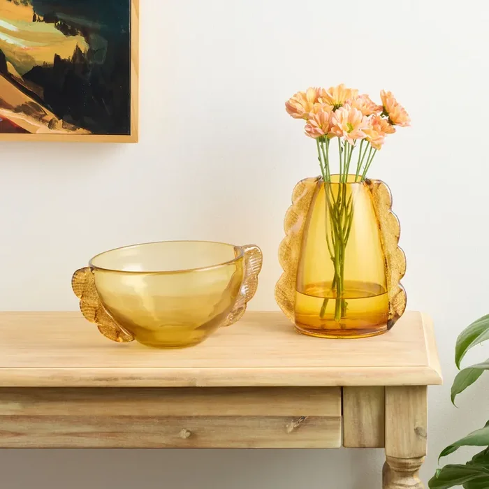 Amber Art Glass Winged Tabletop Decor Collection