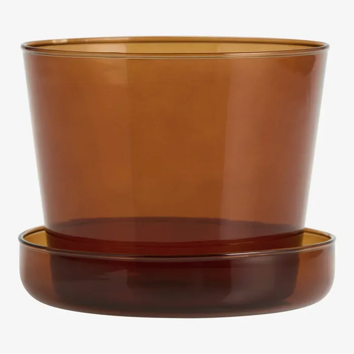 Amber Glass Planter with Tray