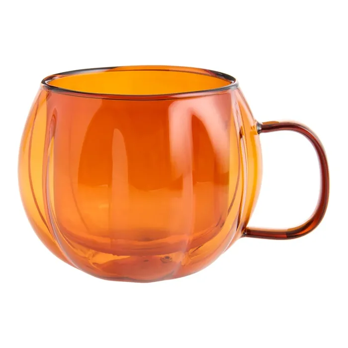 Amber Pumpkin Double Wall Borosilicate Glass Mug