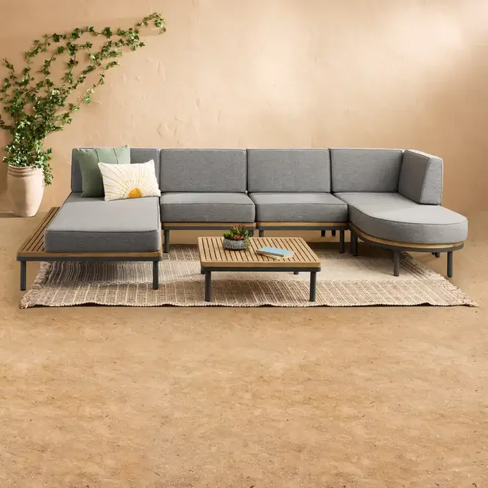 Andorra 6 Piece Modular Outdoor Sectional Set with Curved Ottoman