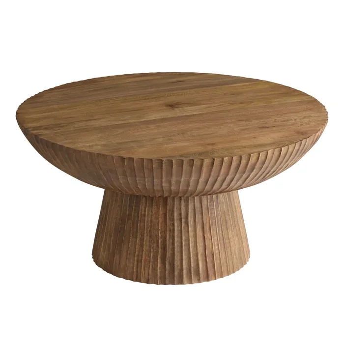 Anish Round Natural Wood Ribbed Pedestal Coffee Table
