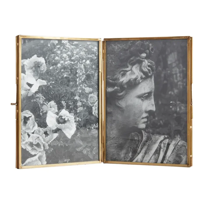 Antique Brass Hinged Double Picture Frame