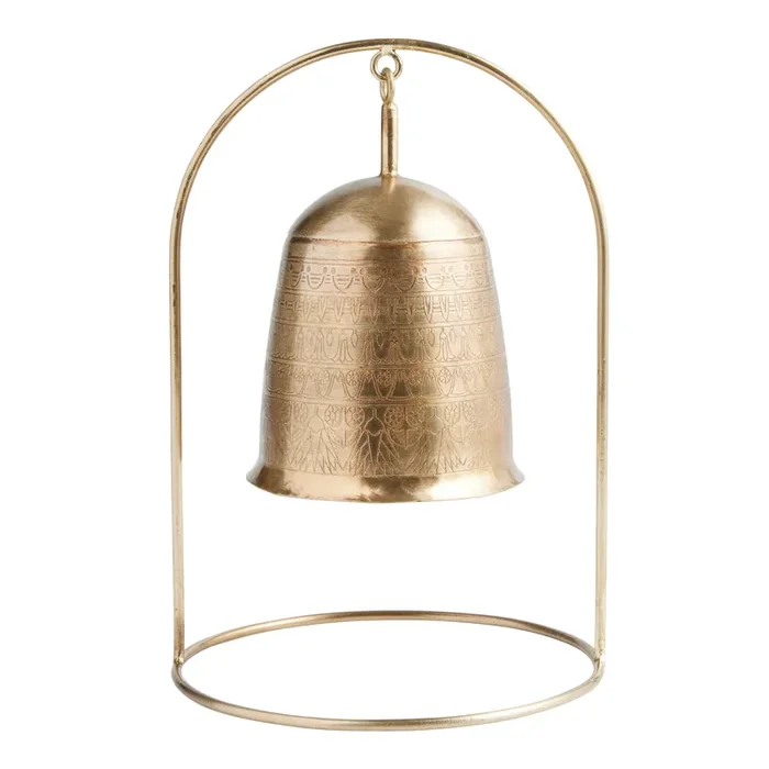 Antique Brass Metal Bell and Stand Decor