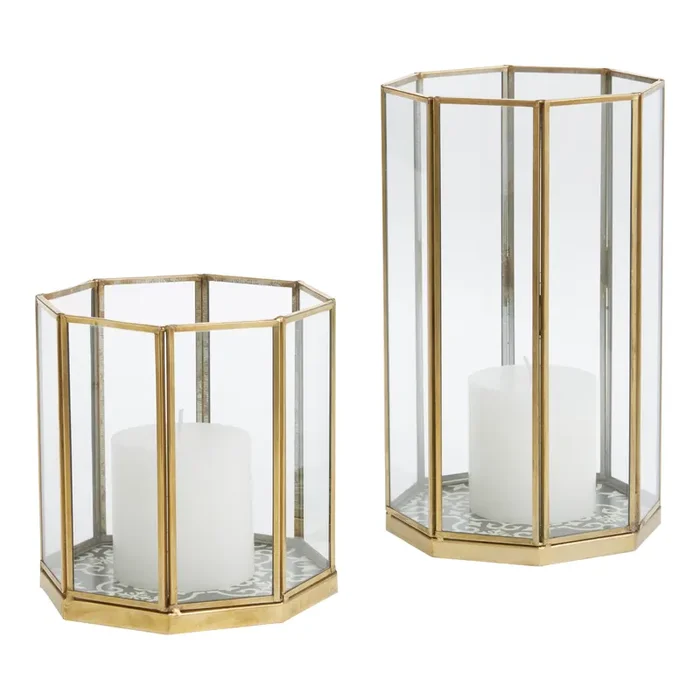 Antique Brass Mosaic Base Hurricane Candle Holder