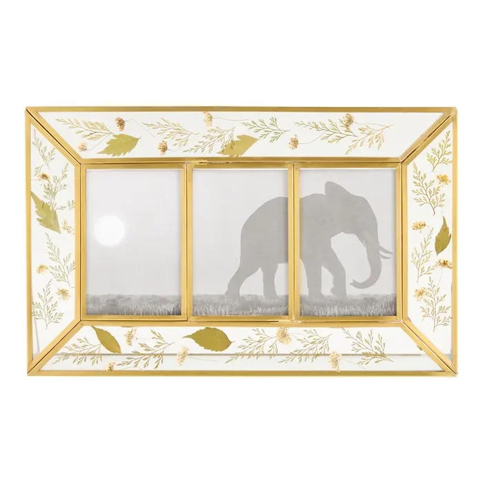 Antique Brass Pressed Botanical Triple Picture Frame