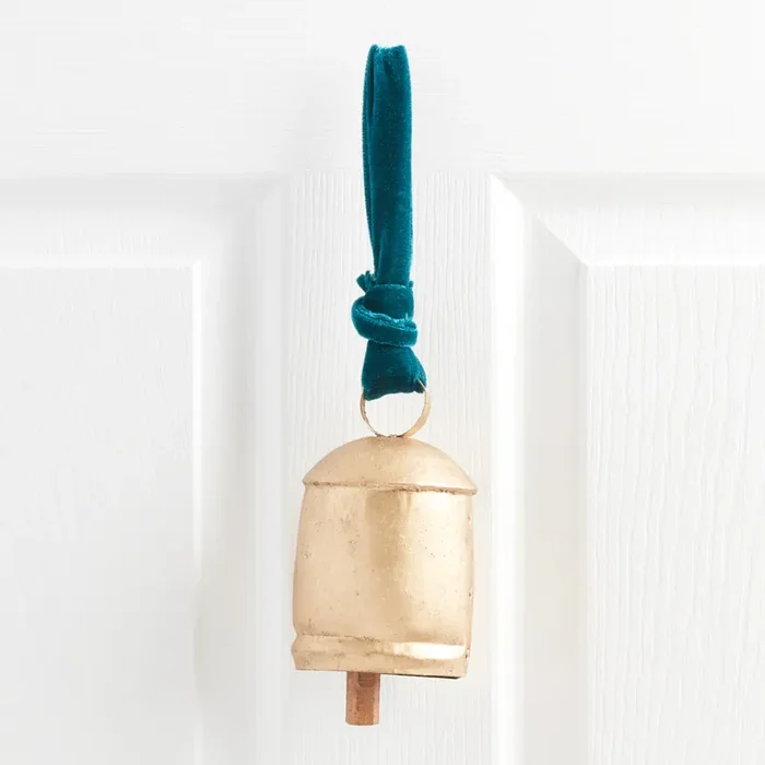 Antique Gold Metal Bell With Velvet Ribbon Hanging Decor