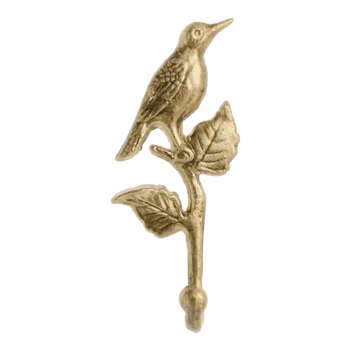 Antique Gold Metal Bird on Leaf Wall Hook