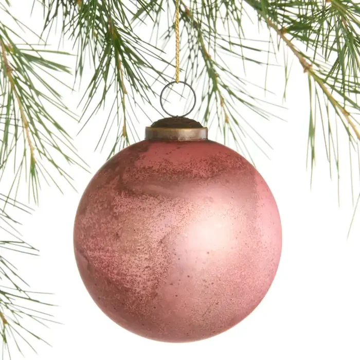 Antiqued Pink Glass Ball Ornament
