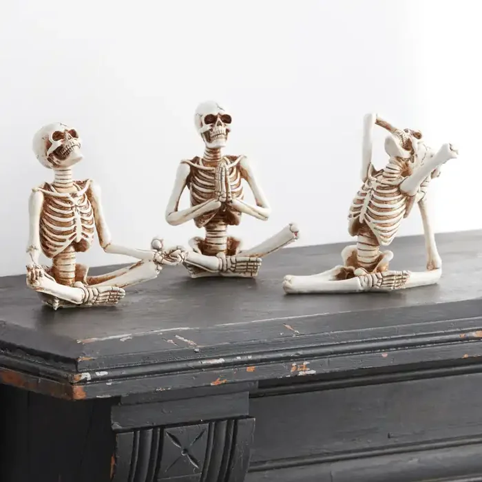 Antiqued Yoga Skeleton Decor Set of 3