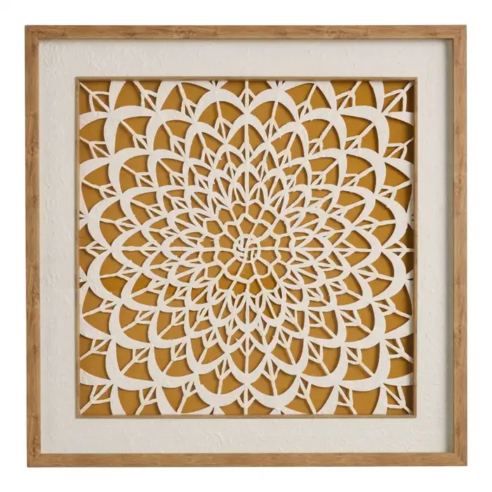 Apricot Rice Paper Mandala Shadow Box Wall Art