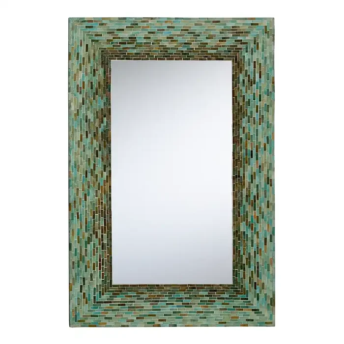 Aqua and Amber Glass Mosaic Wall Mirror