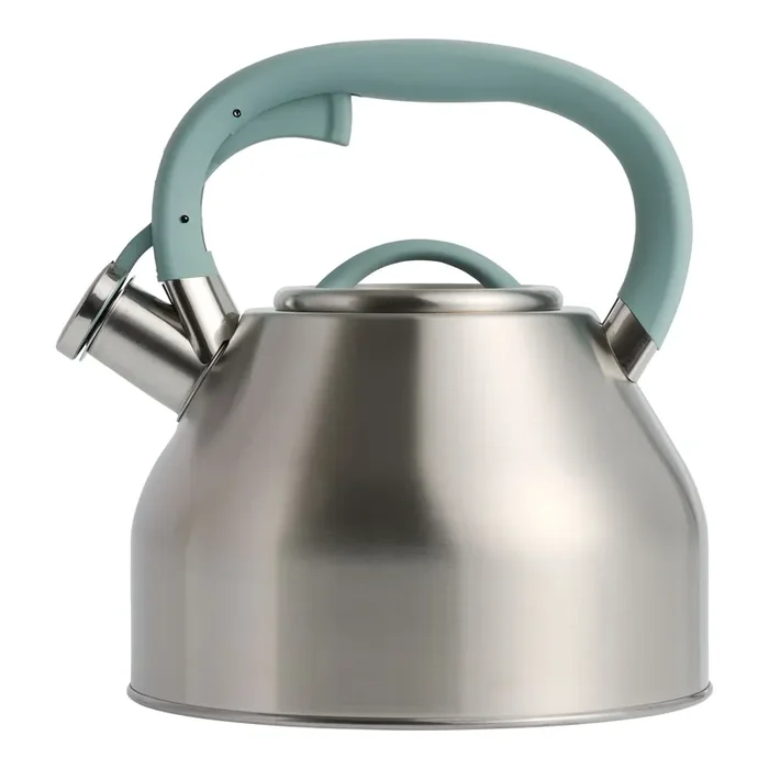 Aqua and Stainless Steel Whistling Stovetop Tea Kettle