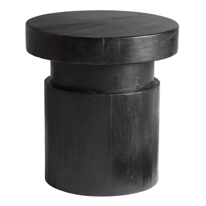 Argyle Round Black Reclaimed Wood Pedestal Side Table