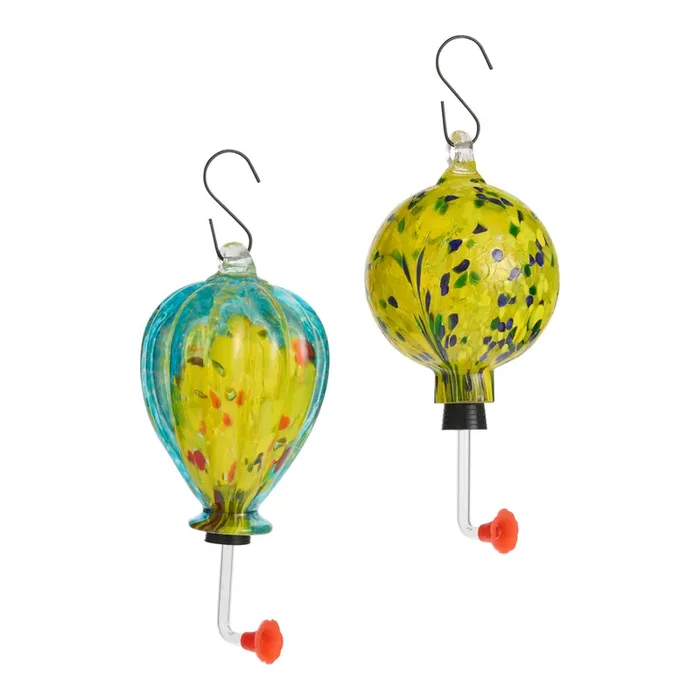 Art Glass Hummingbird Feeder Set of 2