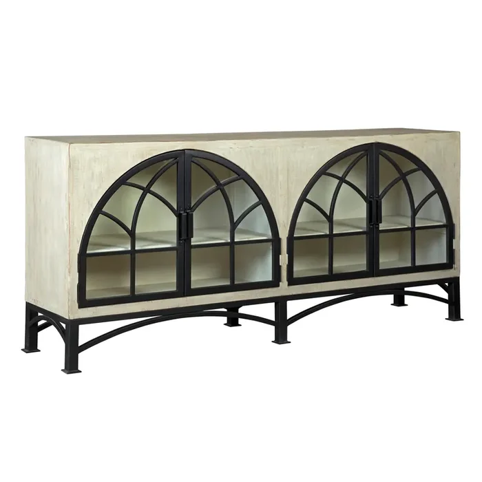 Astle Reclaimed Wood and Iron Arched Door Display Cabinet