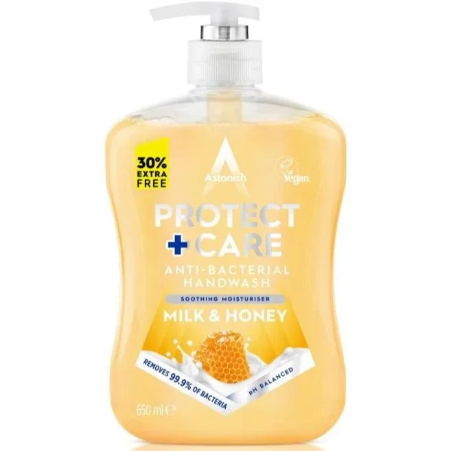 Astonish Antibacterial Handwash Protect & Care Milk & Honey 600ml – Case of 12
